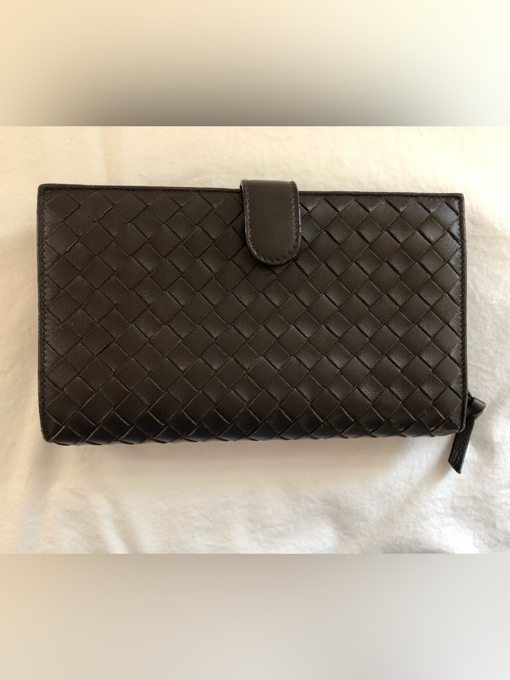Authentic Bottega Veneta Ebano Intrecciato Woven Leather Wallet